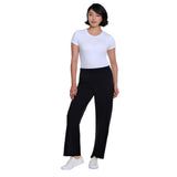 A model wearing black wide-leg cropped pants with a white top and white sneakers, shown from the waist down against a plain white background.