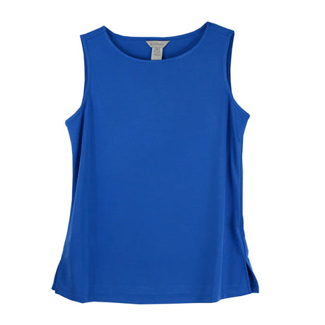 Blue sleeveless top on a white background