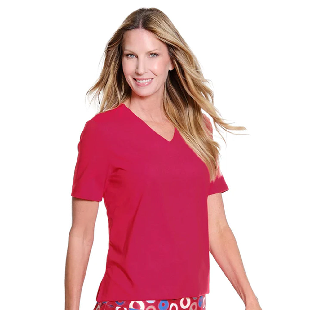Multiples Fiery Red Short Sleeve V-Neck Top