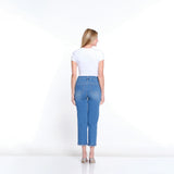 Multiples Medium Indigo Embroidery & Fringe Tulip Hem Crop Jean