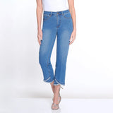 Multiples Medium Indigo Embroidery & Fringe Tulip Hem Crop Jean