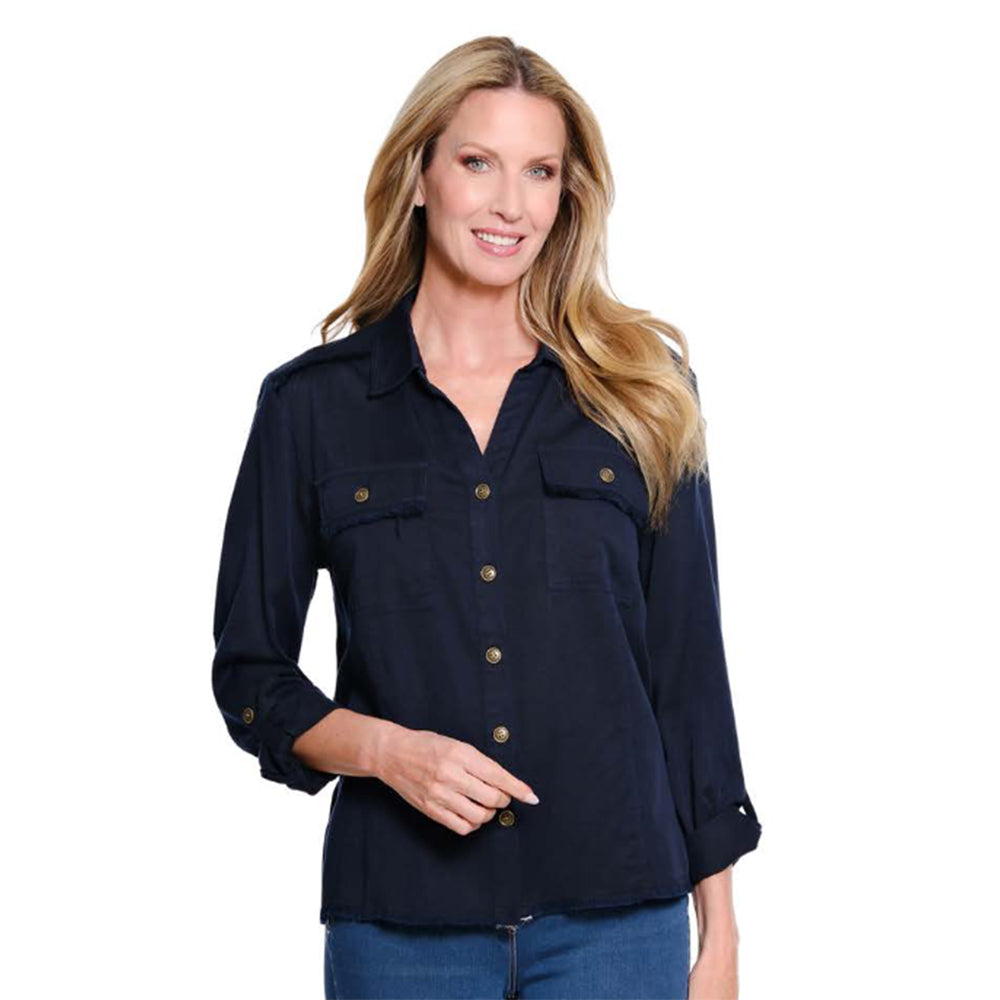 button front navy shirt
