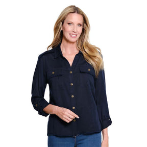 button front navy shirt