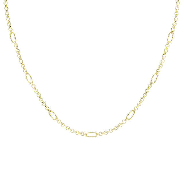Gold chain necklace on a white background