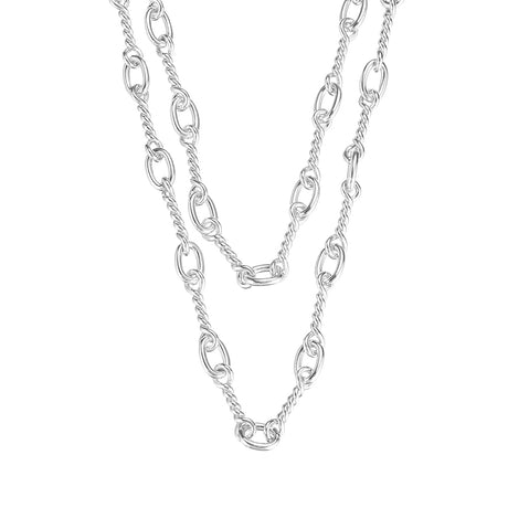 Silver chain necklace on a white background