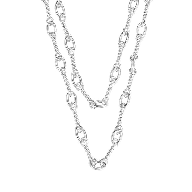Silver chain necklace on a white background