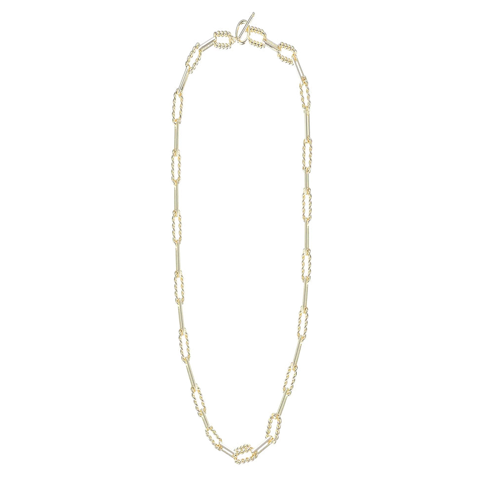 Gold chain necklace on a white background