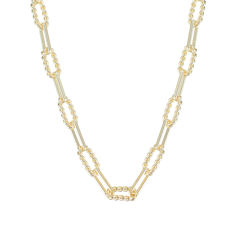 Gold chain necklace on a white background