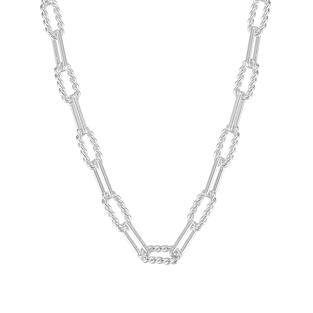 Silver chain necklace on a white background
