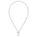 Silver necklace with a small circular pendant on a white background