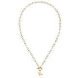 Gold necklace with a small pendant on a white background