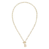 Gold chain necklace with a 'B' pendant on a white background