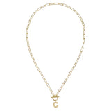 Gold necklace with a letter 'C' pendant on a white background