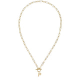 Gold chain necklace with a letter 'P' pendant on a white background