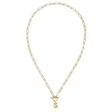 Gold chain necklace with a 'S' pendant on a white background