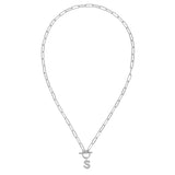 Silver necklace with a 'S' pendant on a white background