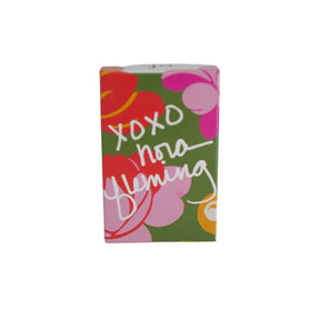 Small rectangular product with colorful floral design and text on a white background