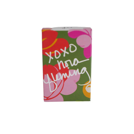 Small rectangular product with colorful floral design and text on a white background
