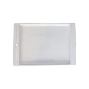 Rectangular white plastic sheet on a white background