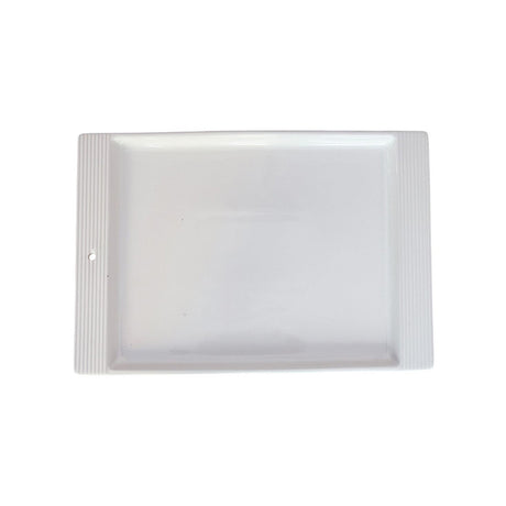 Rectangular white plastic sheet on a white background