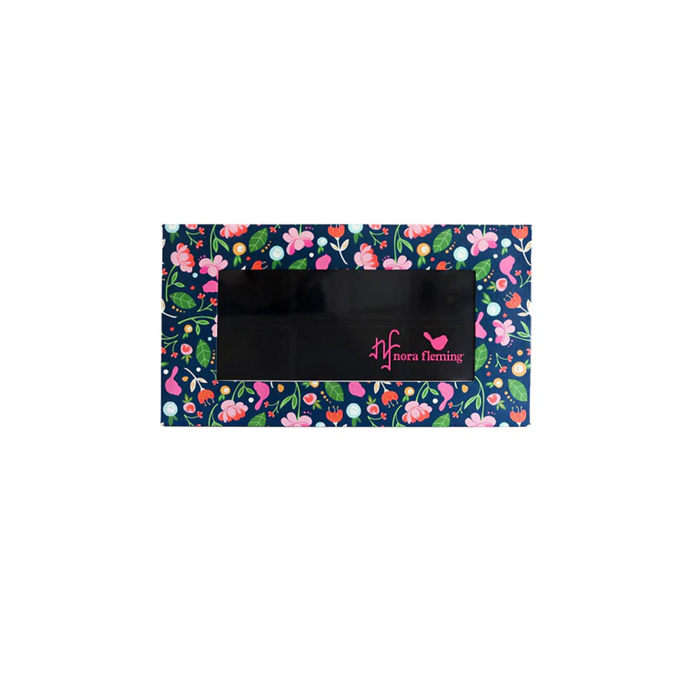Floral patterned pouch with a brand logo on a white background