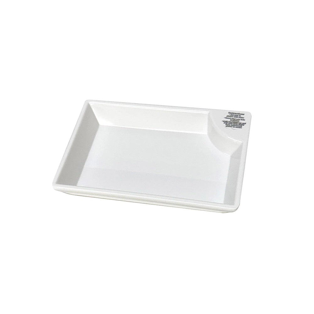 White rectangular plastic tray on a white background