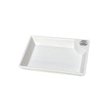 White rectangular plastic tray on a white background