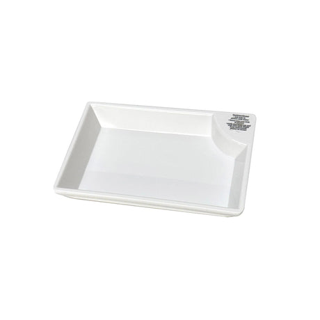White rectangular plastic tray on a white background