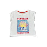 White sleeveless top with 'Sunshine in my pocket' graphic design on a white background