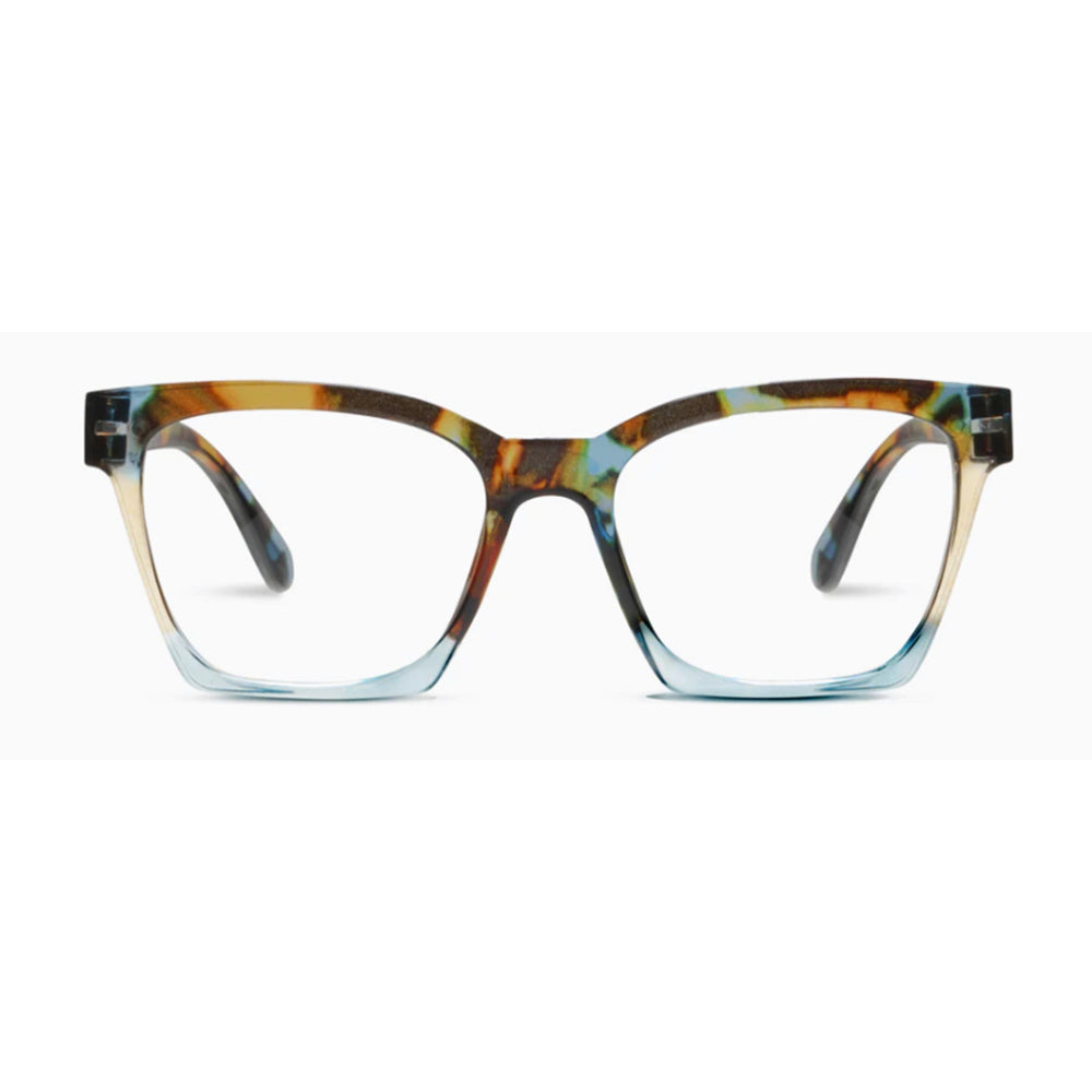 Multicolored cat-eye glasses on a white background