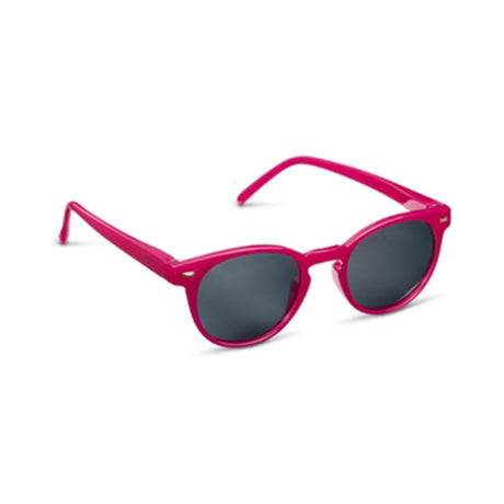 Pink sunglasses with dark lenses on a white background