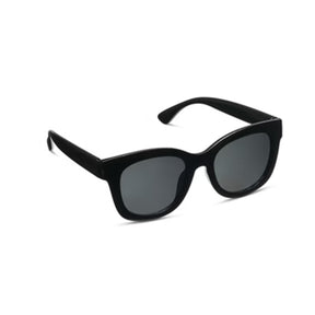 Black sunglasses with dark lenses on a white background