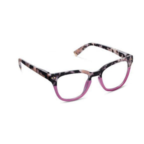 Cat-eye glasses with a tortoiseshell and pink frame on a white background