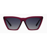 Red sunglasses with dark lenses on a white background