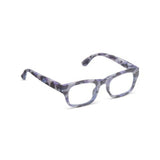 Pair of glasses with a blue and gray pattern on a white background
