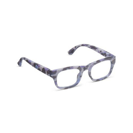 Pair of glasses with a blue and gray pattern on a white background