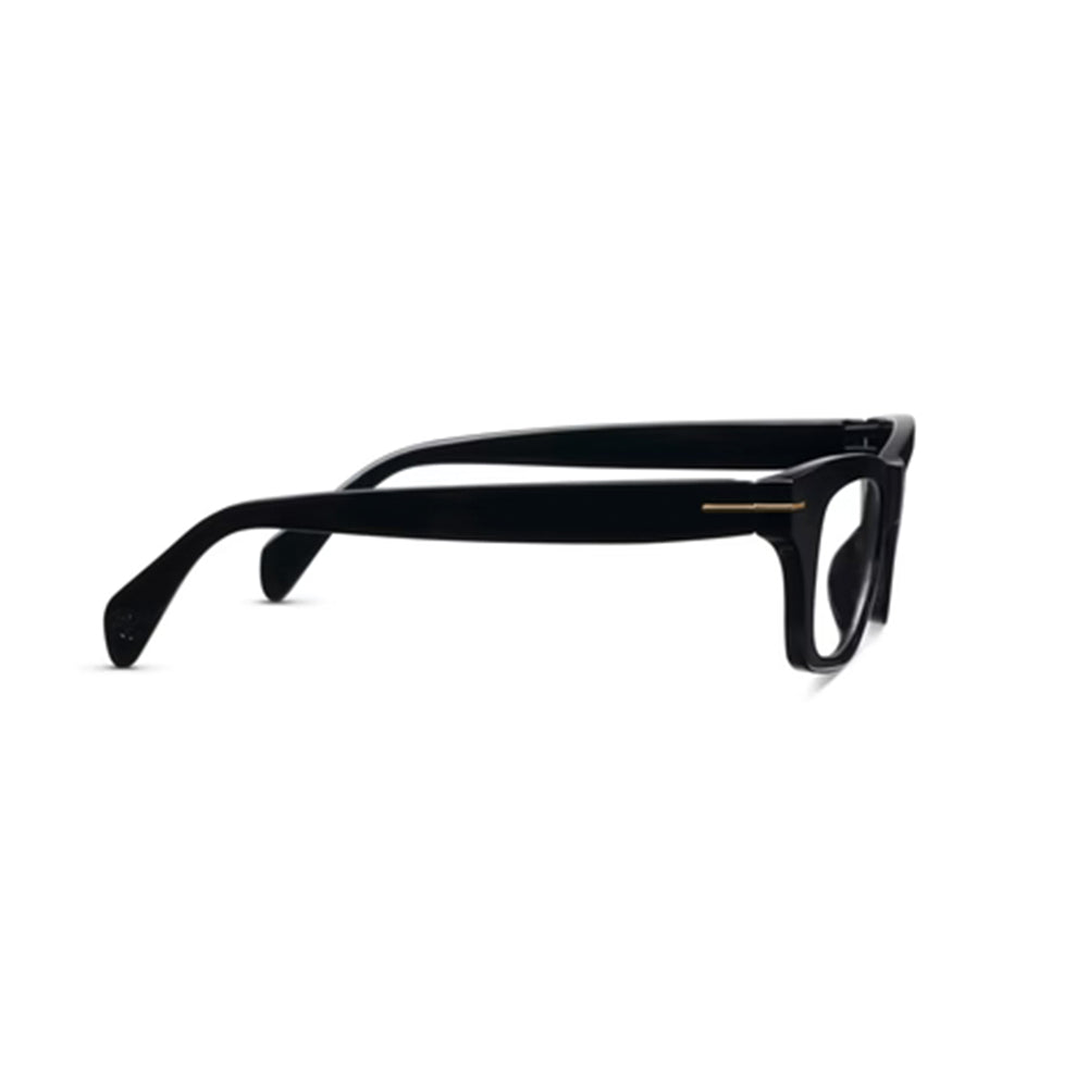 Black sunglasses with gold accents on a white background