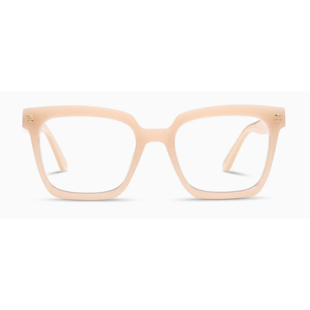 Beige eyeglasses on a white background