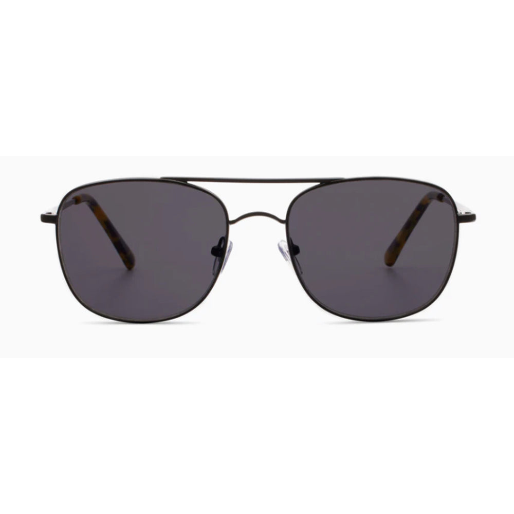 black lens sunglasses on white background