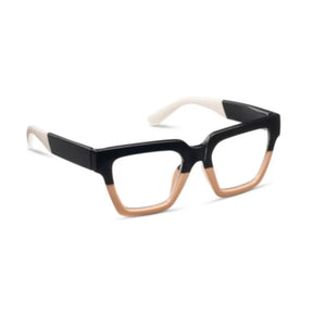 Glasses with black and beige frame on a white background