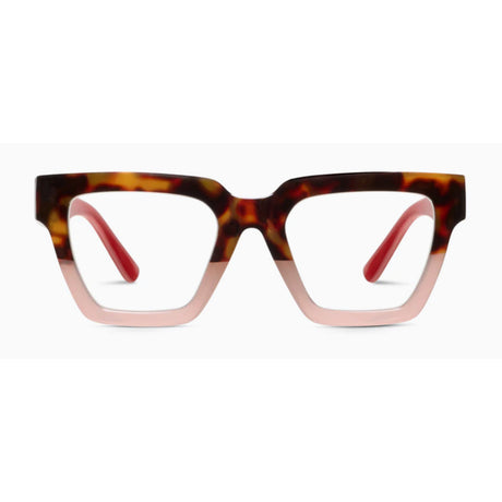 Glasses with tortoiseshell and pink frame on a white background