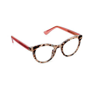 Eyeglasses with red frame and tortoiseshell lenses on a white background