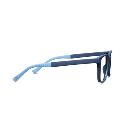 Blue eyeglasses with a white background