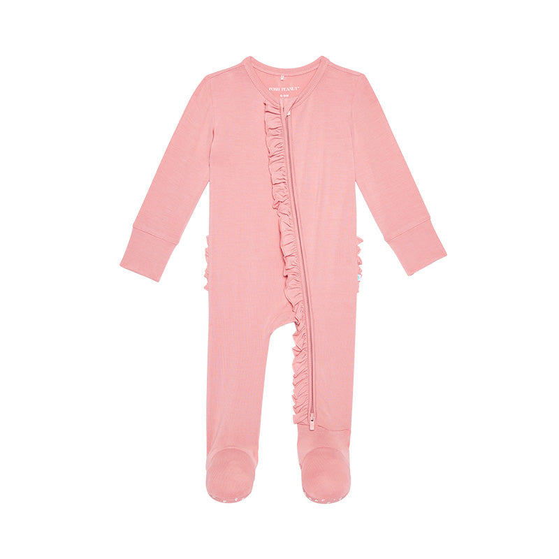 Posh Peanut Autumn Blush - Footie Ruffled Zippered One Piece