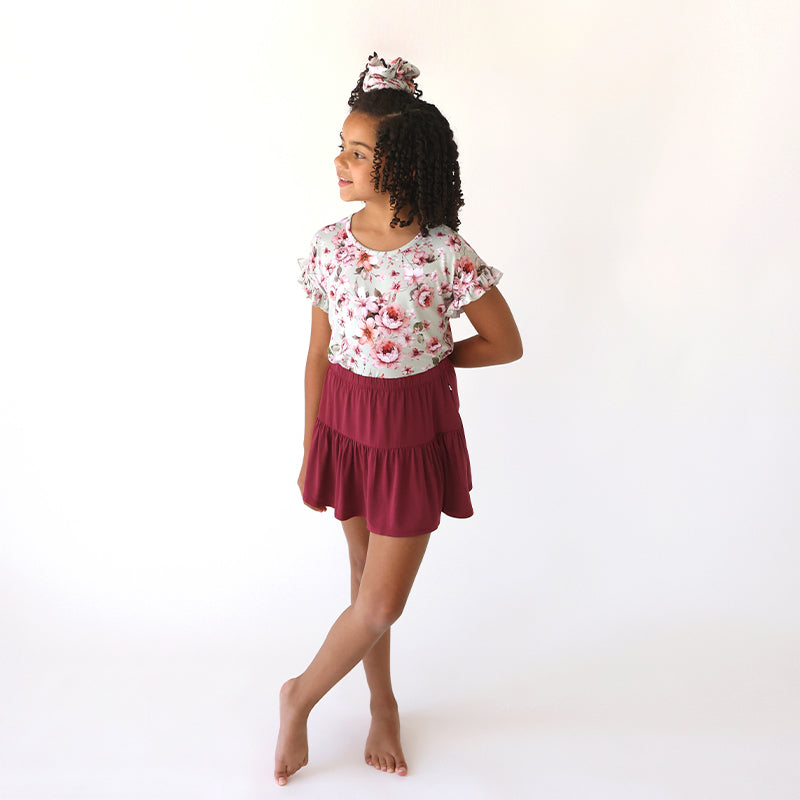 Posh Peanut Inc. Burgundy Rose - Tiered Ruffle Skirt