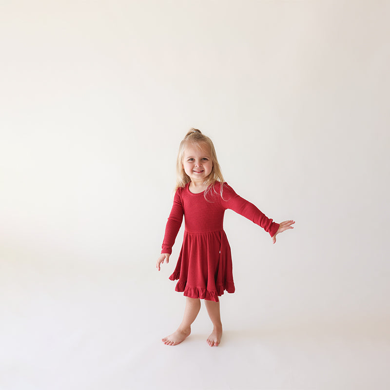 Posh Peanut Inc. Crimson Waffle - Ruffled Twirl Dress