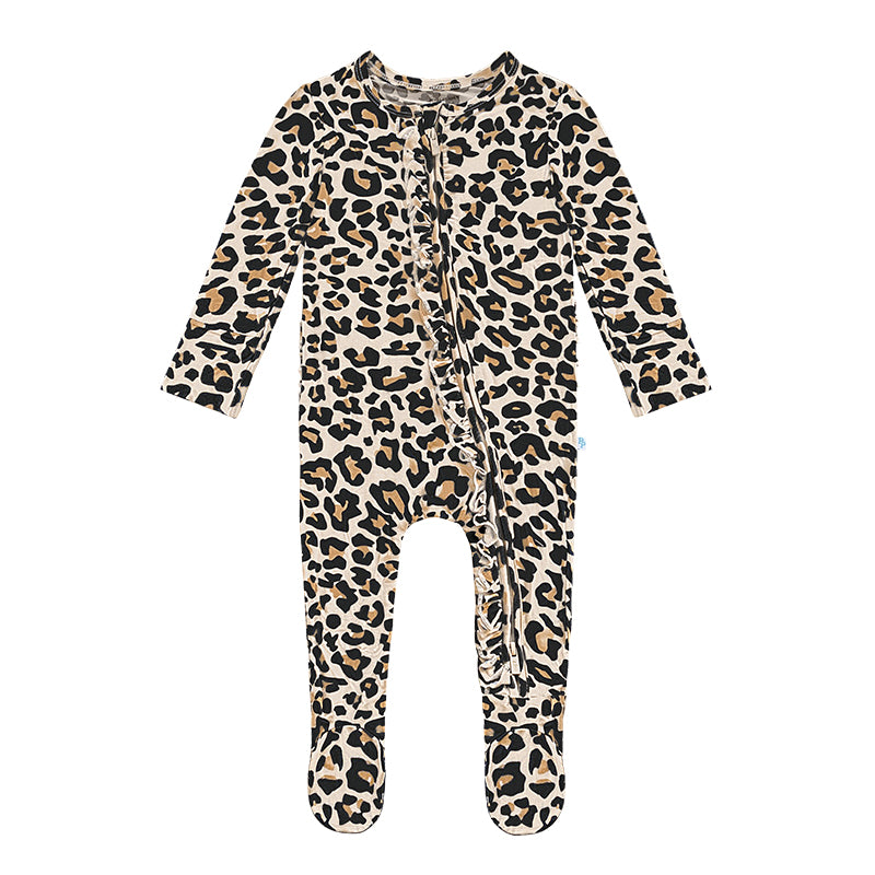 Posh Peanut Inc. Lana Leopard - Footie Ruffled Zippered One Piece