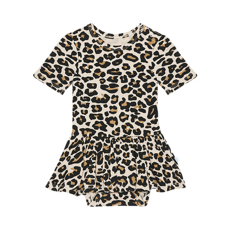 Short Sleeve Leopard Print Twirl Skirt One Piece