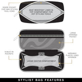 Stylist bag features diagram with text labels on a white background