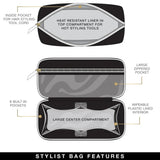 Stylist bag features diagram with text labels on a white background